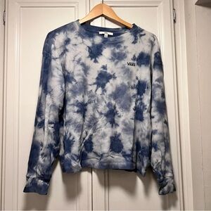 Vans Navy Blue and White Tie-Dye Crewneck Waffle Knit Boxy Oversized Sz Small